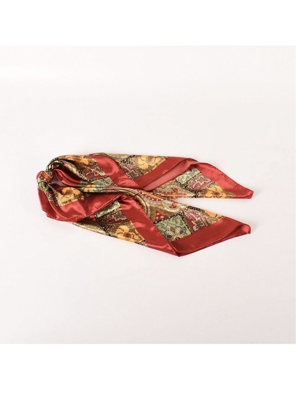 Silk-Feel Red Paisley Print Scarf - Picture 2 of 4